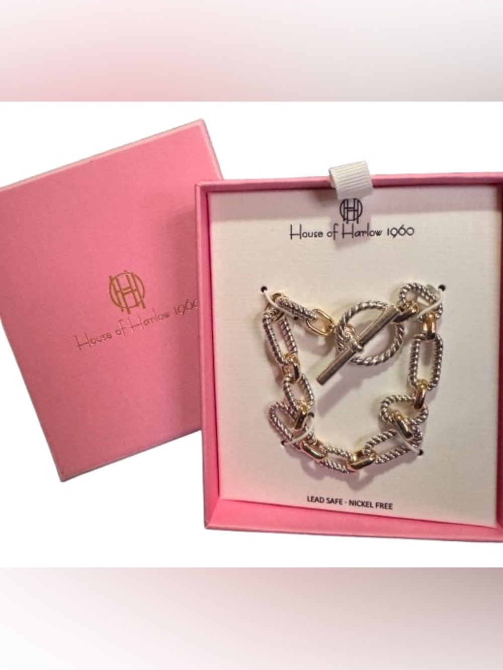 House of Harlow 1960 Two-Tone Rope Link Toggle Bracelet (Gold/Silver) - NIB